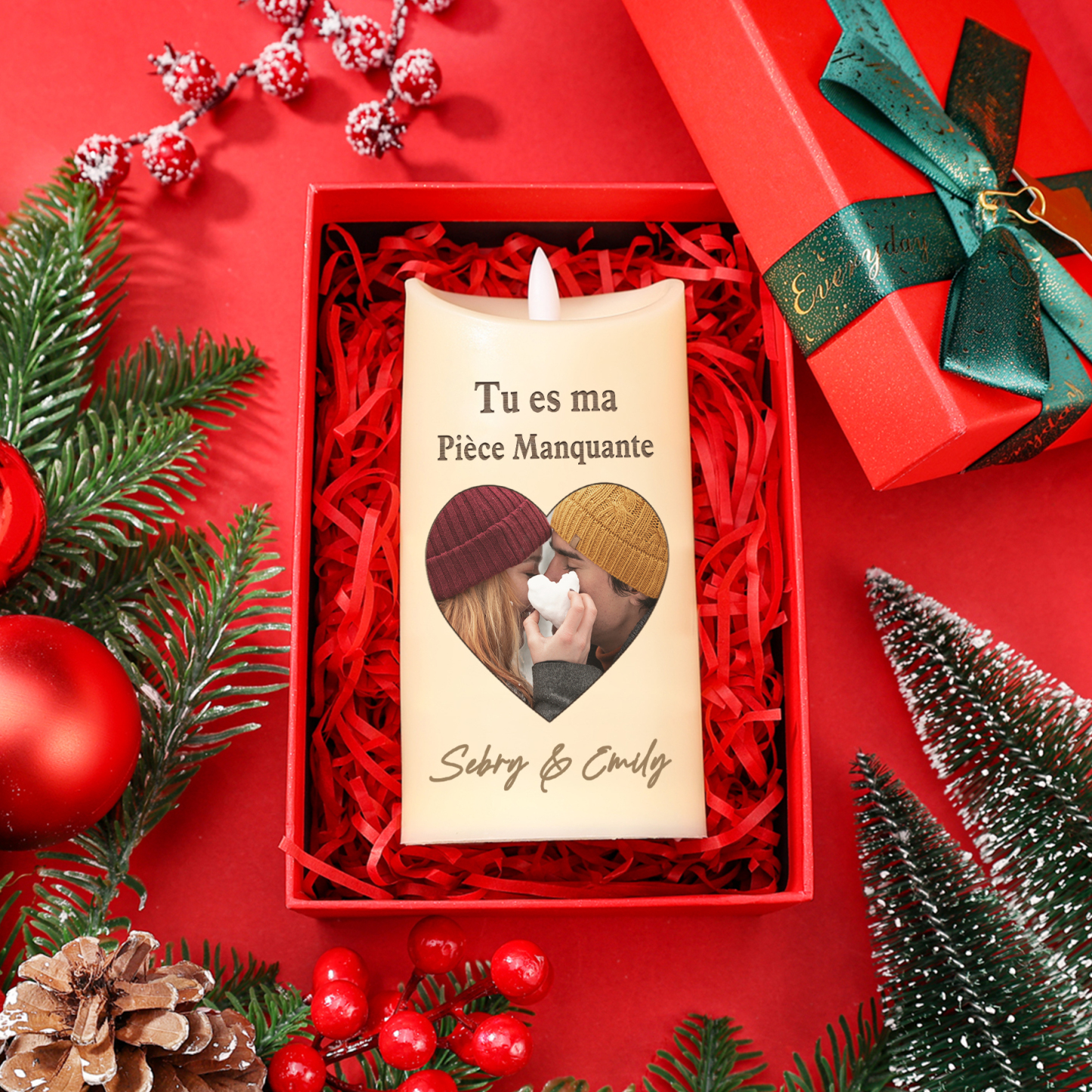 Bougie LED Personnalisée avec Photo, Prénoms et Message – Cadeau Romantique Unique pour Toutes Occasions | Jessemade