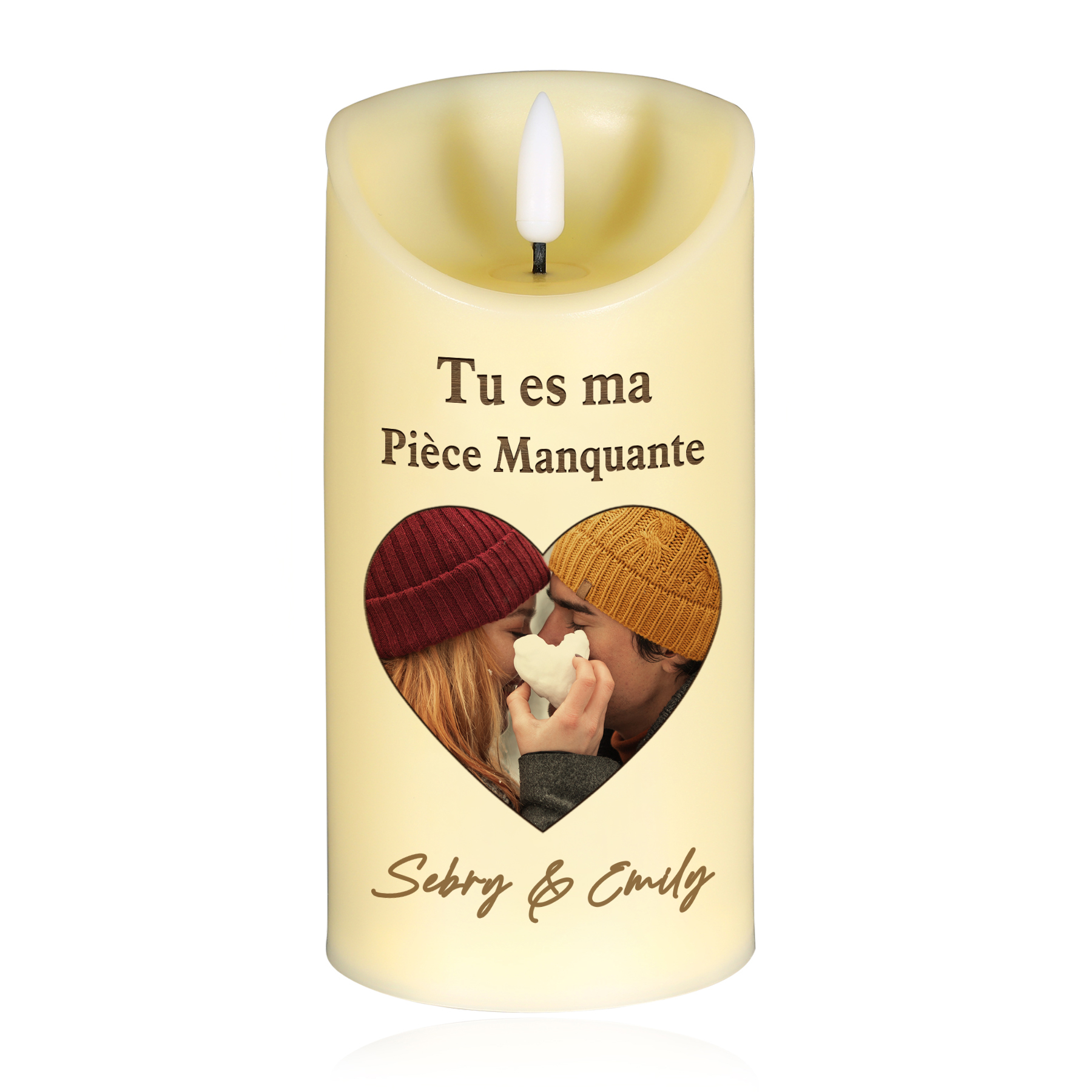 Bougie Électronique 2 Prénoms Personnalisés avec 1 Photo Bougie LED Cadeau Coffret pour Couple | Jessemade