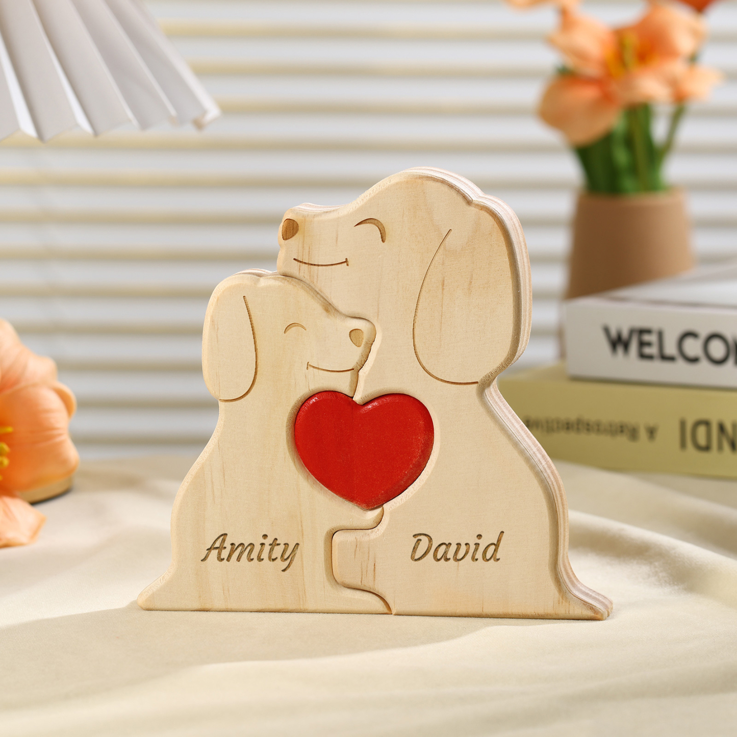 Plaque en bois Personnalisé avec 2 Prénoms et 2 Chiens Cadeau Décoration pour Famille | Jessemade