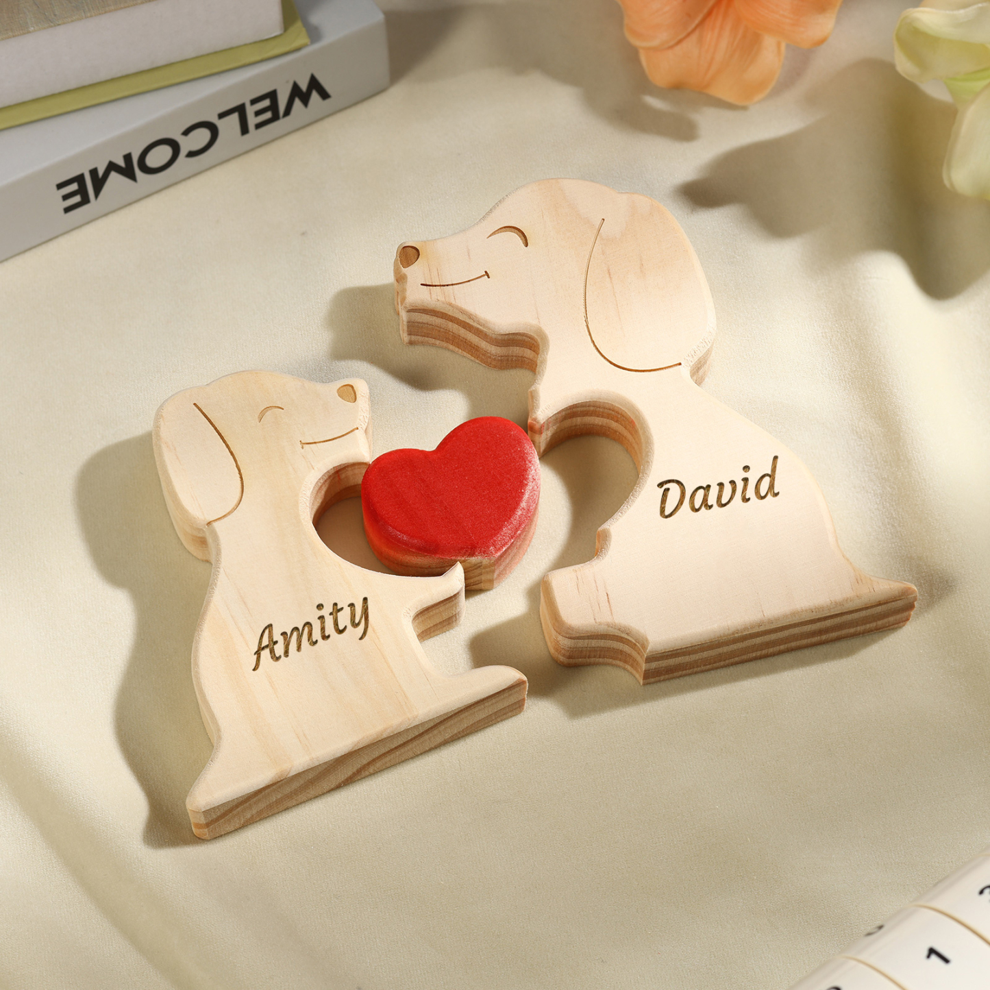 Plaque en bois Personnalisé avec 2 Prénoms et 2 Chiens Cadeau Décoration pour Famille | Jessemade