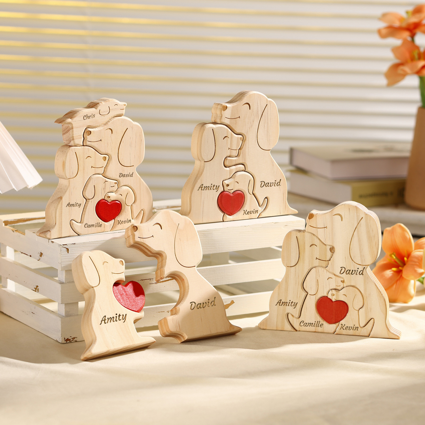 Plaque en bois Personnalisé avec 2 Prénoms et 2 Chiens Cadeau Décoration pour Famille | Jessemade