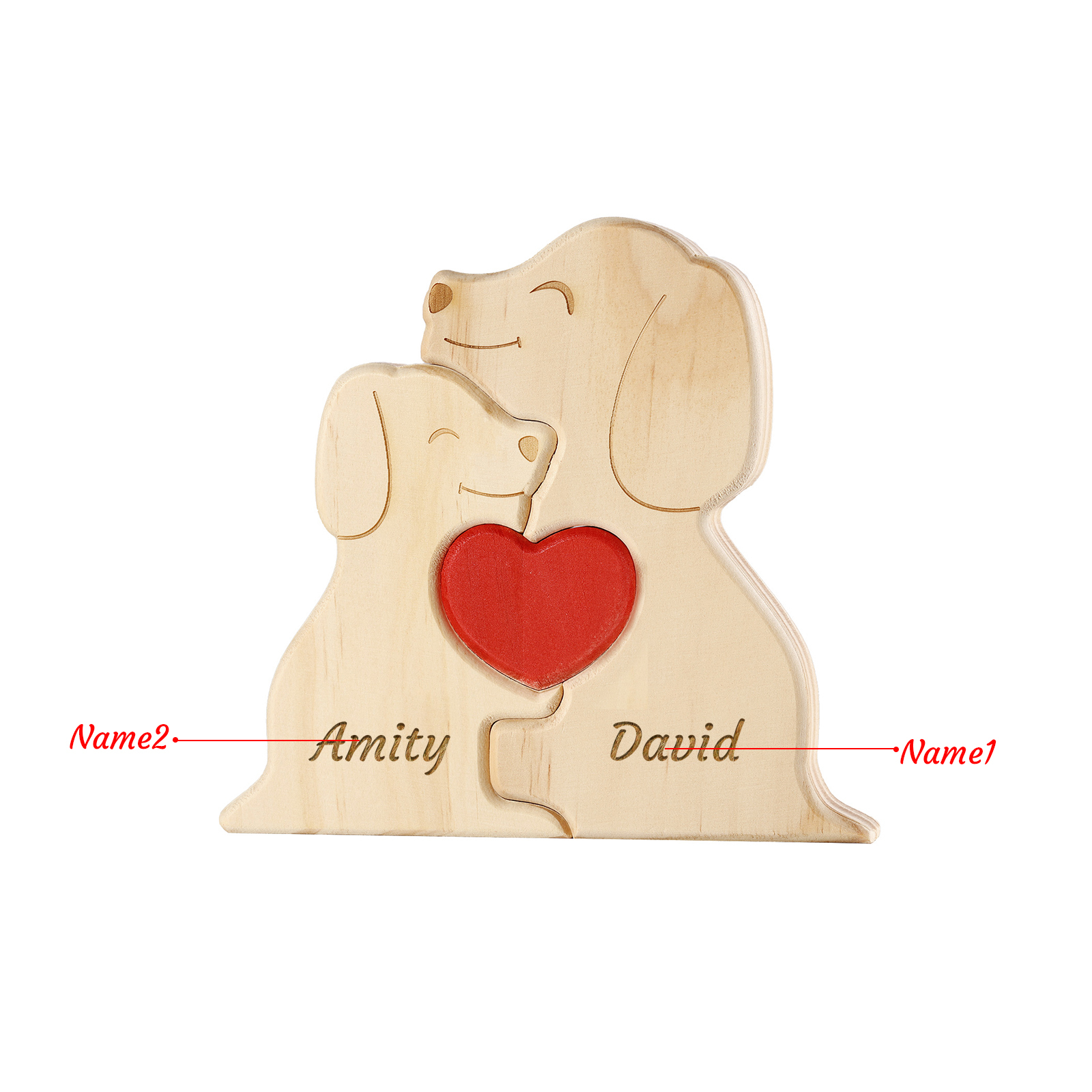 Plaque en bois Personnalisé avec 2 Prénoms et 2 Chiens Cadeau Décoration pour Famille | Jessemade