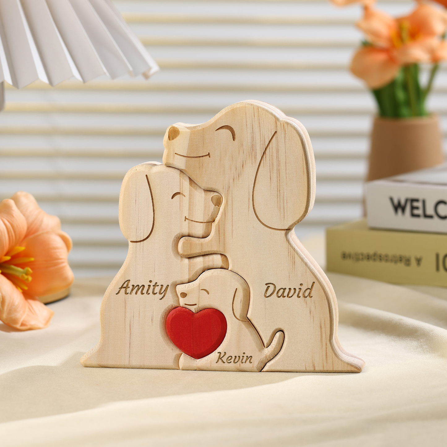 Plaque en bois Personnalisé avec 3 Prénoms et 3 Chiens Cadeau Décoration pour Famille | Jessemade