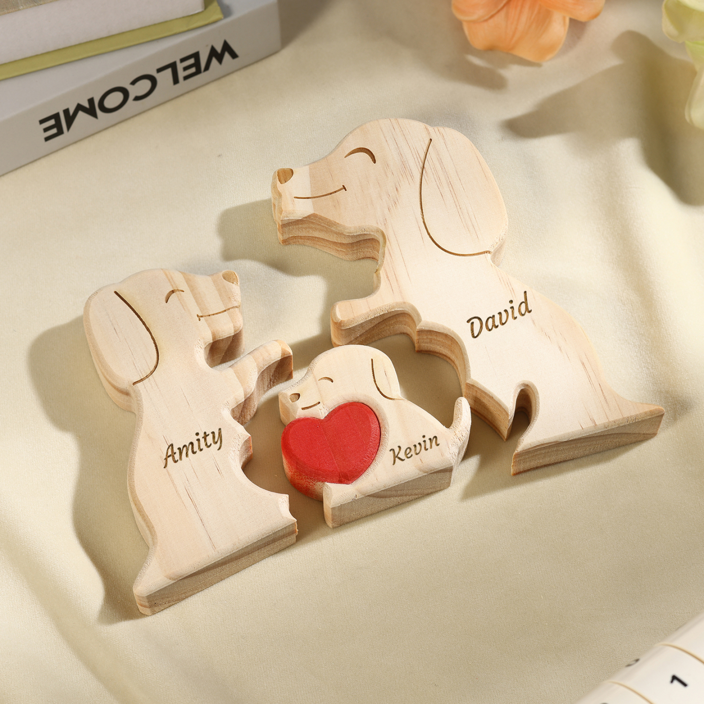Plaque en bois Personnalisé avec 3 Prénoms et 3 Chiens Cadeau Décoration pour Famille | Jessemade