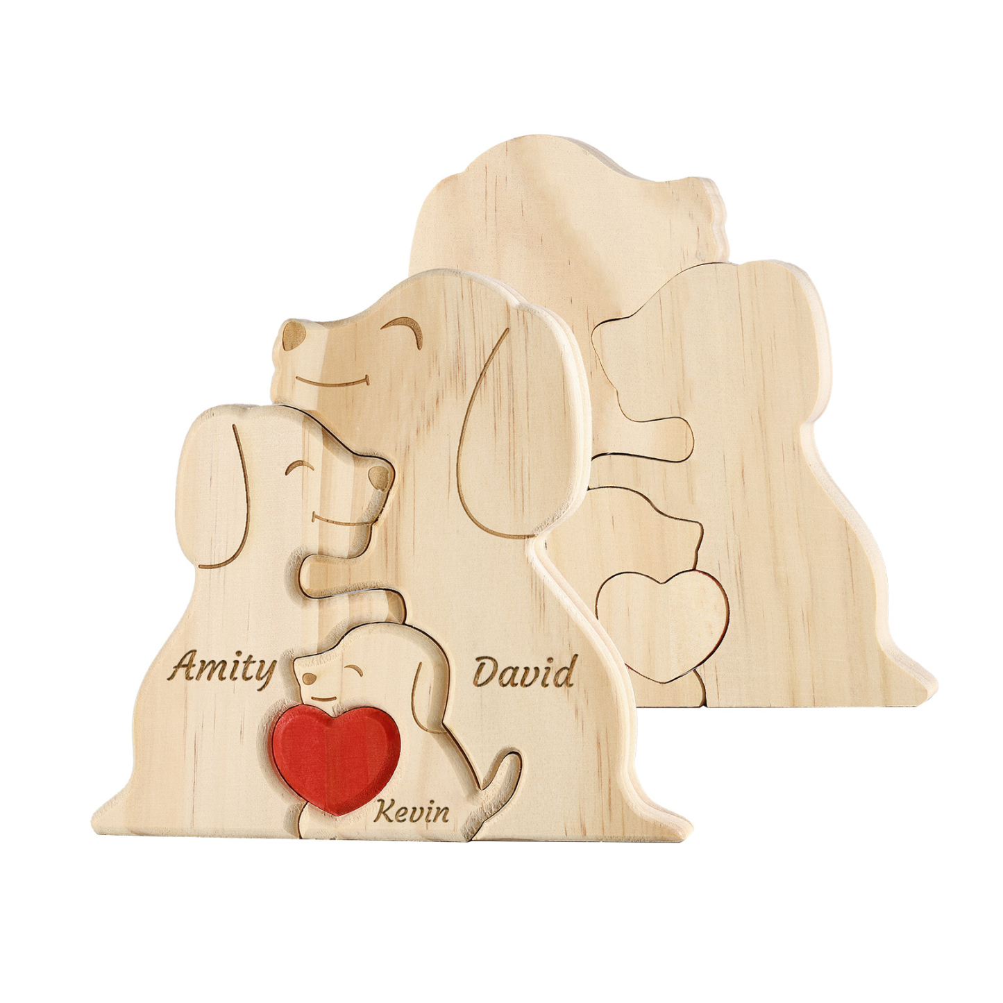 Décoration en Bois Personnalisée - Famille de Chiens avec Gravure de Prénoms | Jessemade