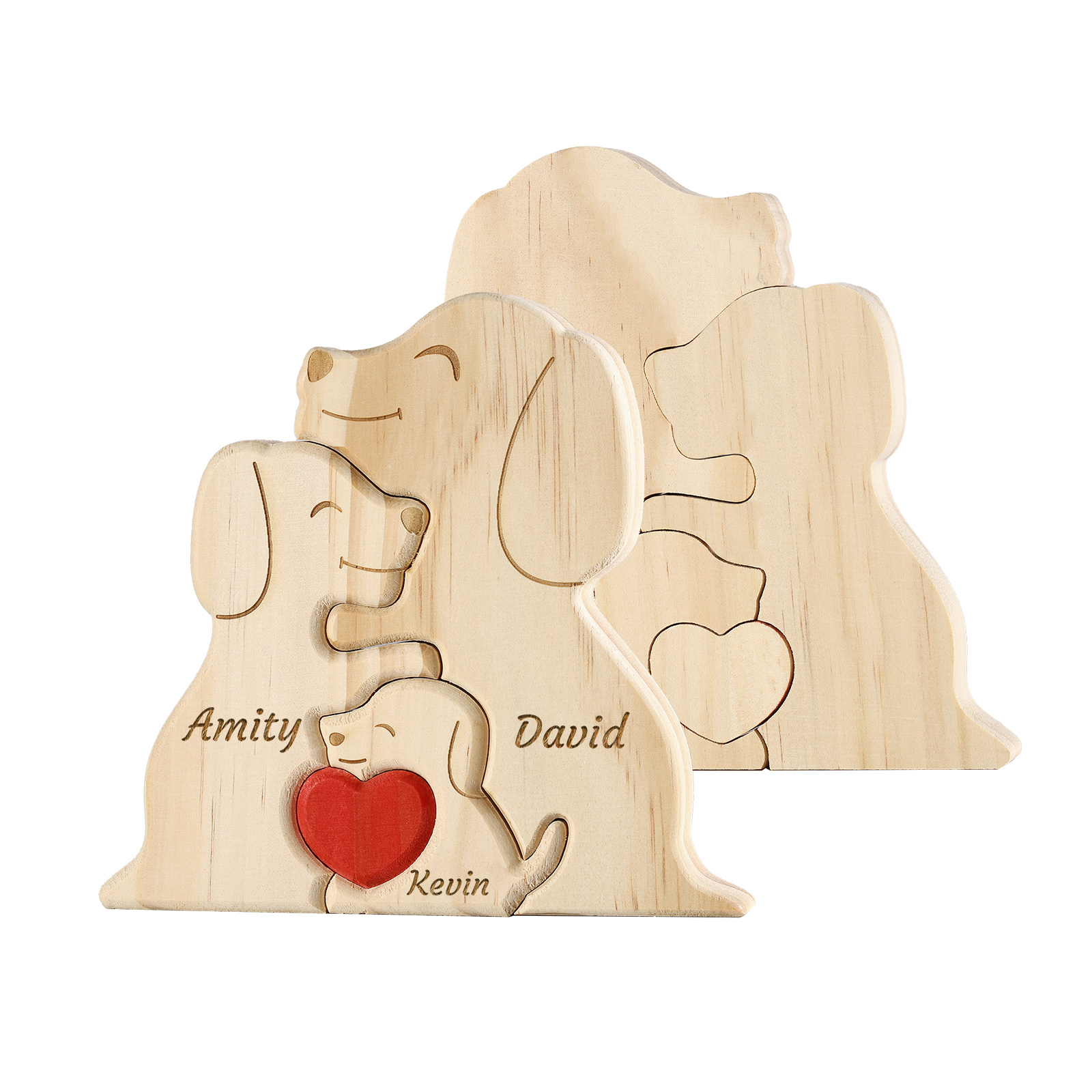Décoration en Bois Personnalisée - Famille de Chiens avec Gravure de Prénoms | Jessemade