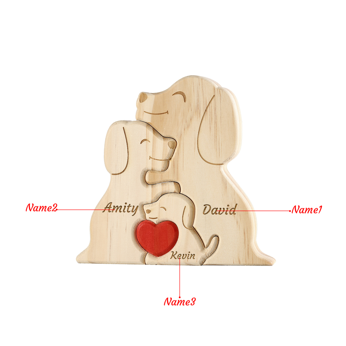 Plaque en bois Personnalisé avec 3 Prénoms et 3 Chiens Cadeau Décoration pour Famille | Jessemade