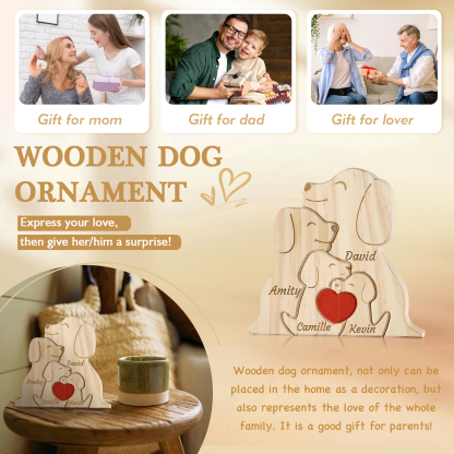Plaque en bois Personnalisé avec 4 Prénoms et 4 Chiens Cadeau Décoration pour Famille | Jessemade