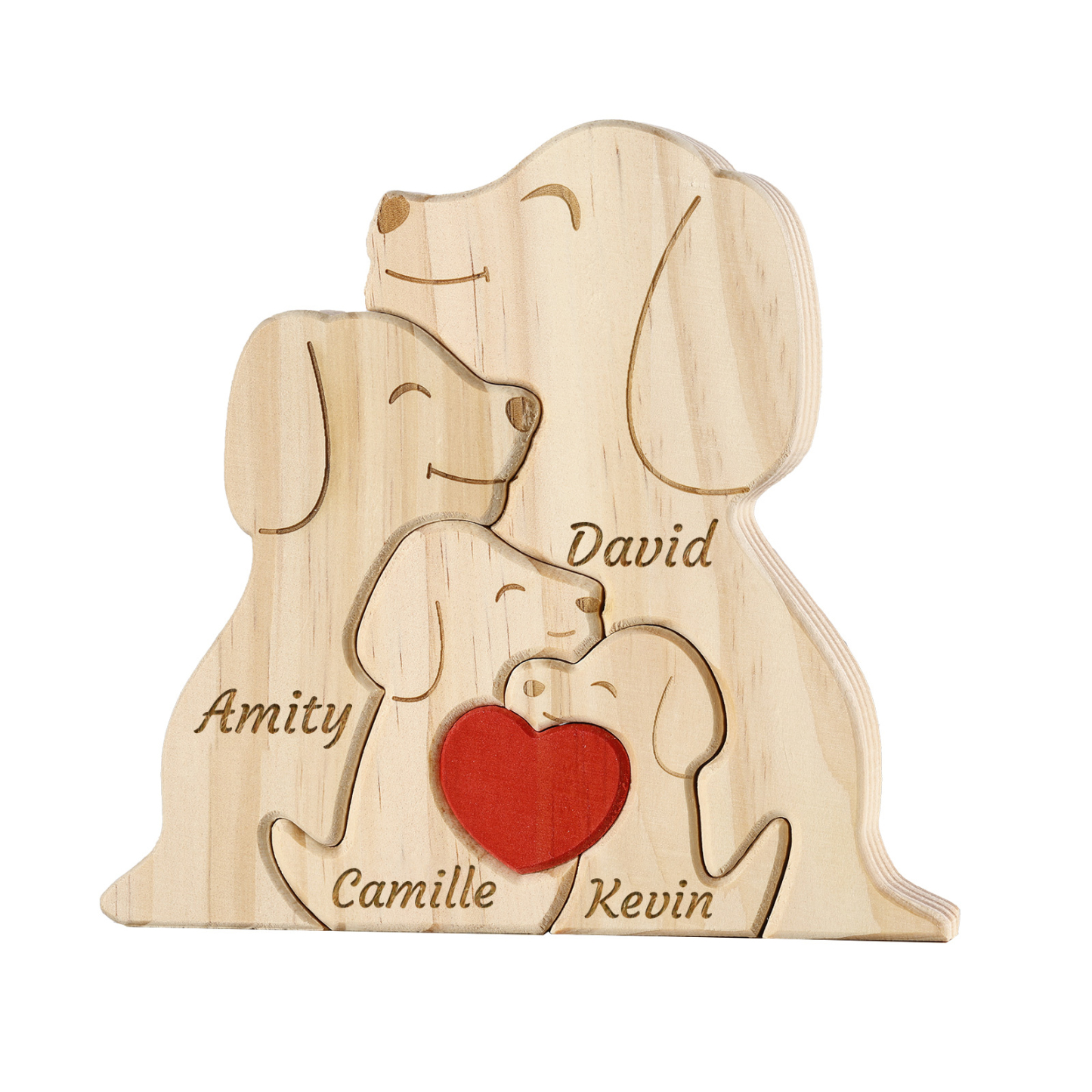 Plaque en bois Personnalisé avec 4 Prénoms et 4 Chiens Cadeau Décoration pour Famille | Jessemade