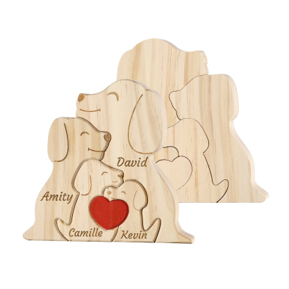 Décoration en Bois Personnalisée - Famille de Chiens avec Gravure de Prénoms | Jessemade