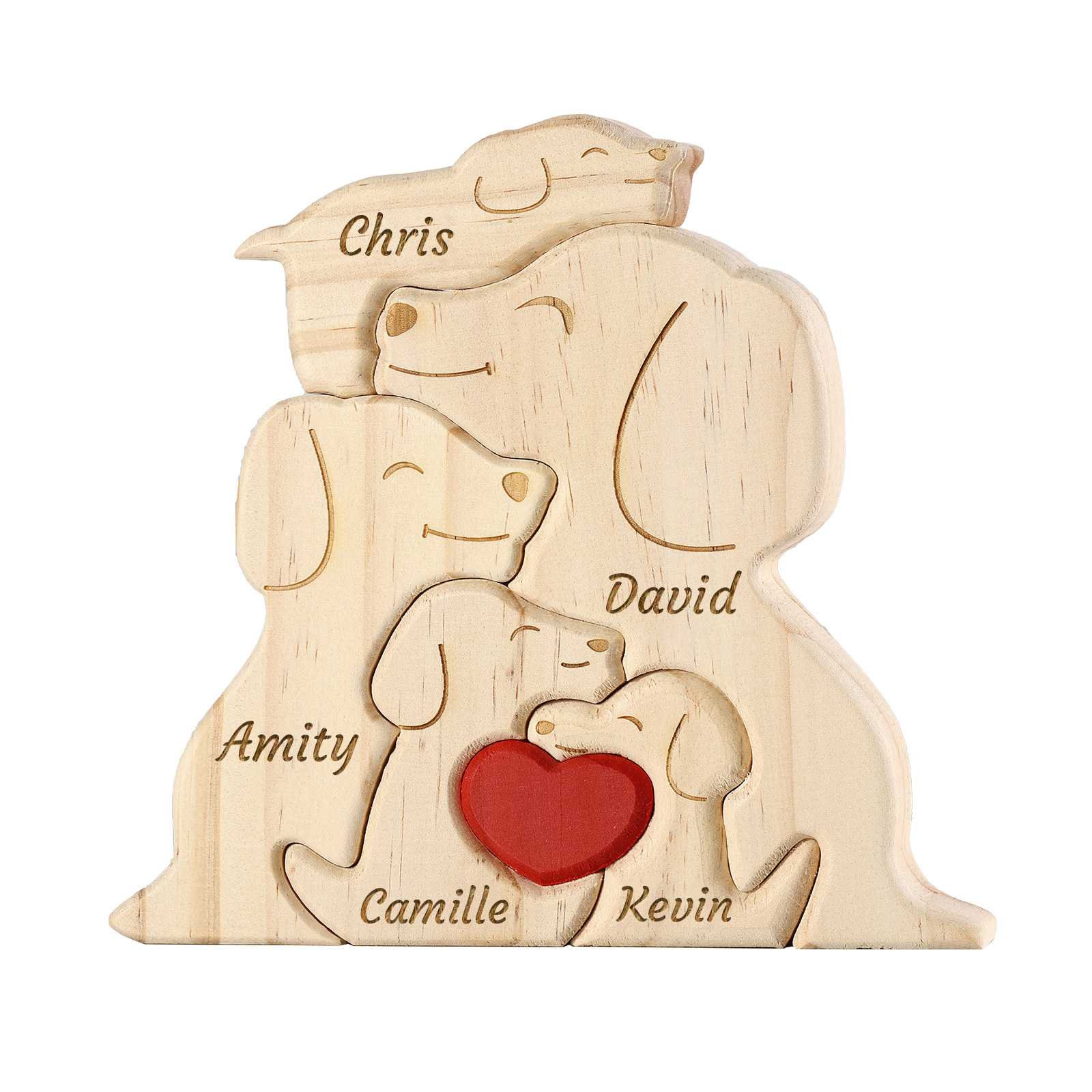 Plaque en bois Personnalisé avec 5 Prénoms et 5 Chiens Cadeau Décoration pour Famille | Jessemade
