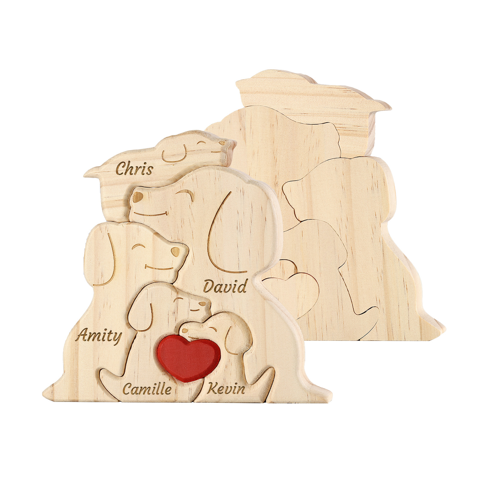 Décoration Familiale Personnalisée - Famille de Chiens en Bois avec Gravure de Prénoms | Jessemade