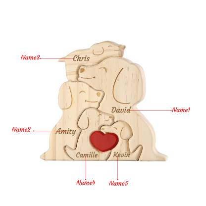 Plaque en bois Personnalisé avec 5 Prénoms et 5 Chiens Cadeau Décoration pour Famille | Jessemade