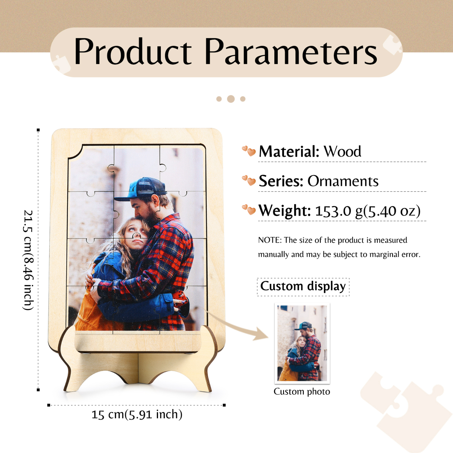 Décoration en Bois Pièce de Puzzle Photo Personnalisée Cadeau pour Couple | Jessemade