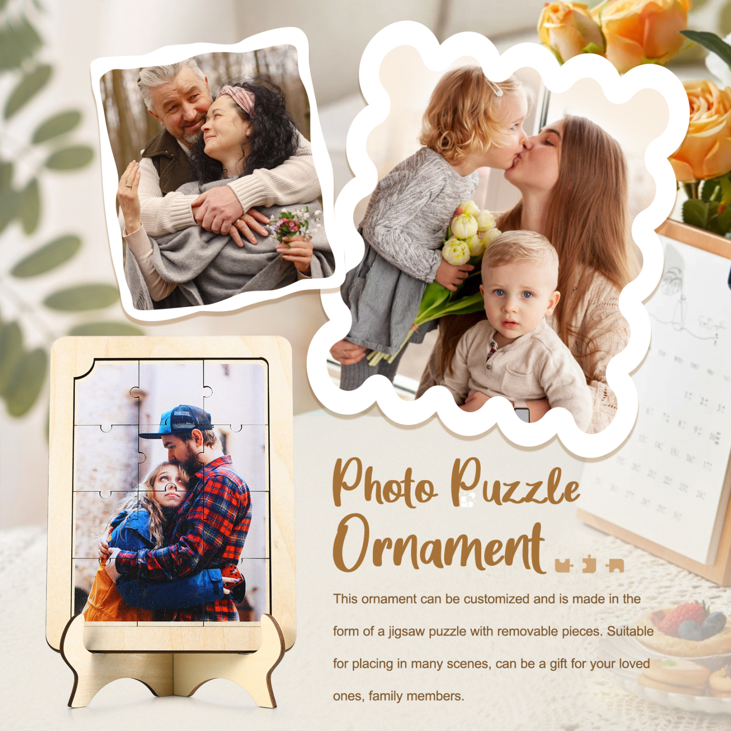 Décoration en Bois Pièce de Puzzle Photo Personnalisée Cadeau pour Couple | Jessemade