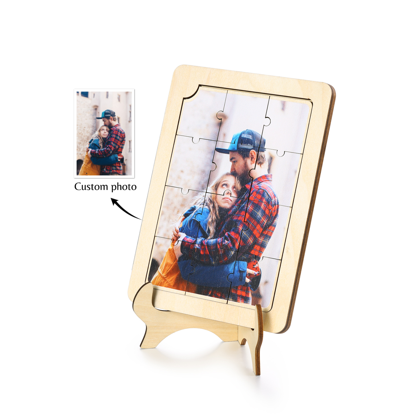 Décoration en Bois Pièce de Puzzle Photo Personnalisée Cadeau pour Couple | Jessemade