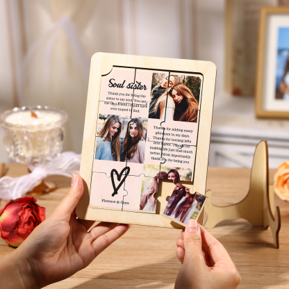 Décoration en Bois Pièce de Puzzle Personnalisé Avec 3 Photos et Textes Cadeau pour Vos Proches/Amis | Jessemade