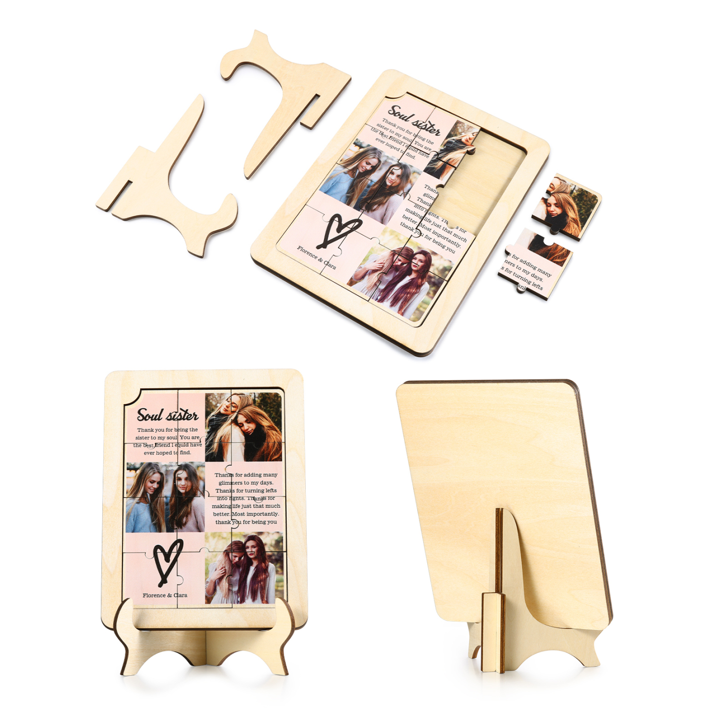 Décoration en Bois Pièce de Puzzle Personnalisé Avec 3 Photos et Textes Cadeau pour Vos Proches/Amis | Jessemade