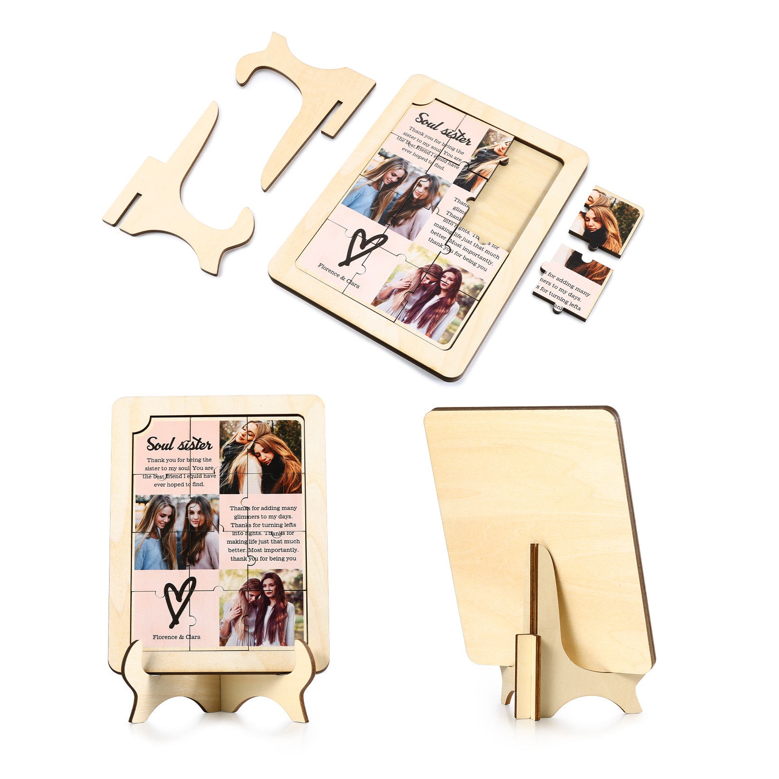 Décoration en Bois Pièce de Puzzle Personnalisé Avec 3 Photos et Textes Cadeau pour Vos Proches/Amis | Jessemade