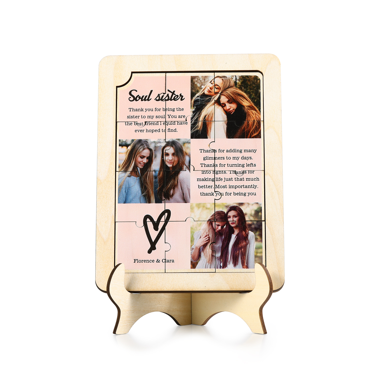 Décoration en Bois Pièce de Puzzle Personnalisé Avec 3 Photos et Textes Cadeau pour Vos Proches/Amis | Jessemade