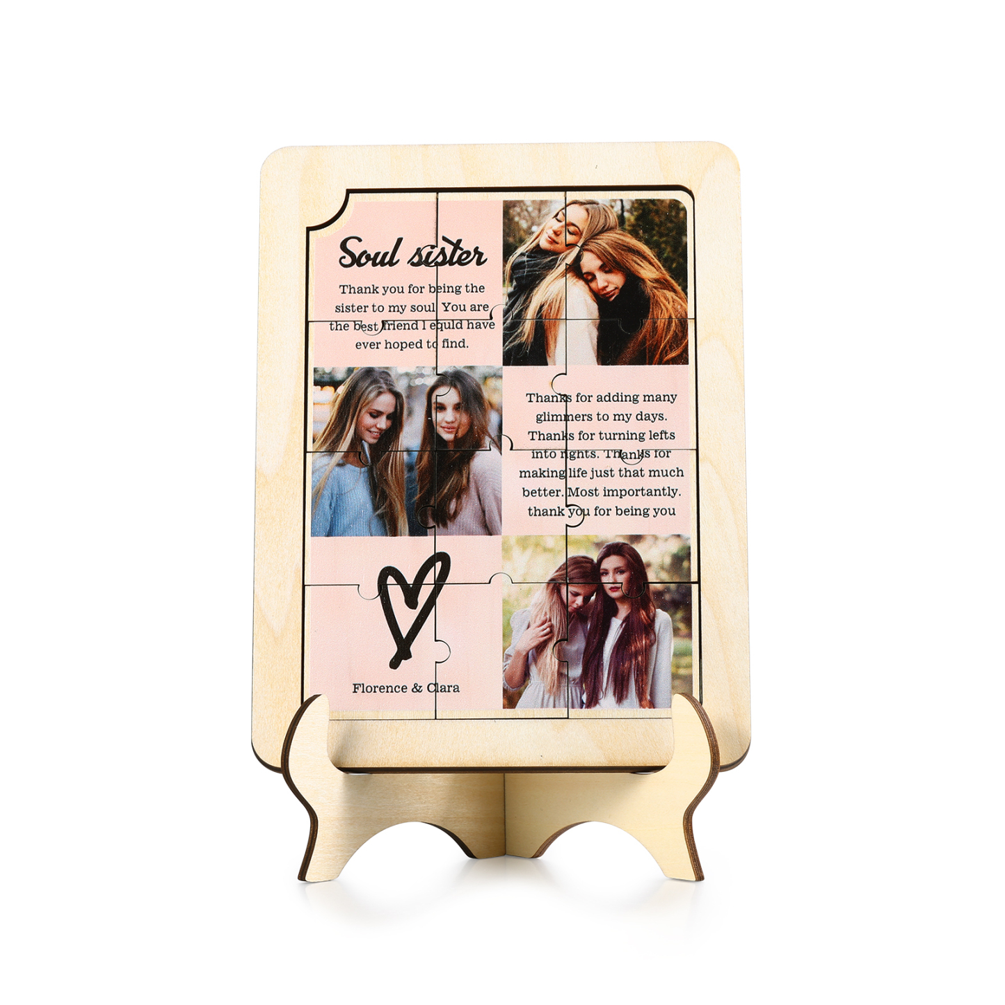 Décoration en Bois Pièce de Puzzle Personnalisé Avec 3 Photos et Textes Cadeau pour Vos Proches/Amis | Jessemade