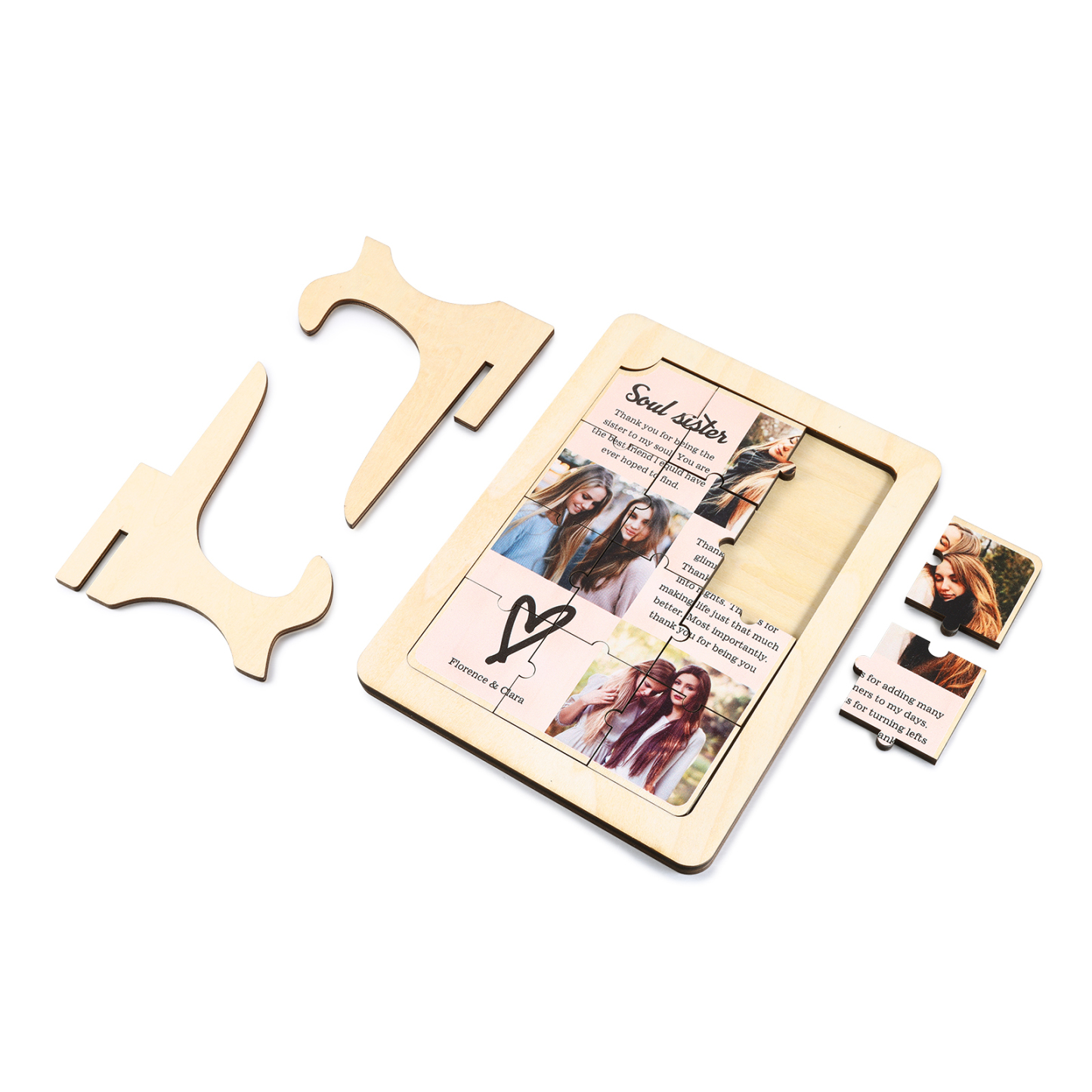 Décoration en Bois Pièce de Puzzle Personnalisé Avec 3 Photos et Textes Cadeau pour Vos Proches/Amis | Jessemade