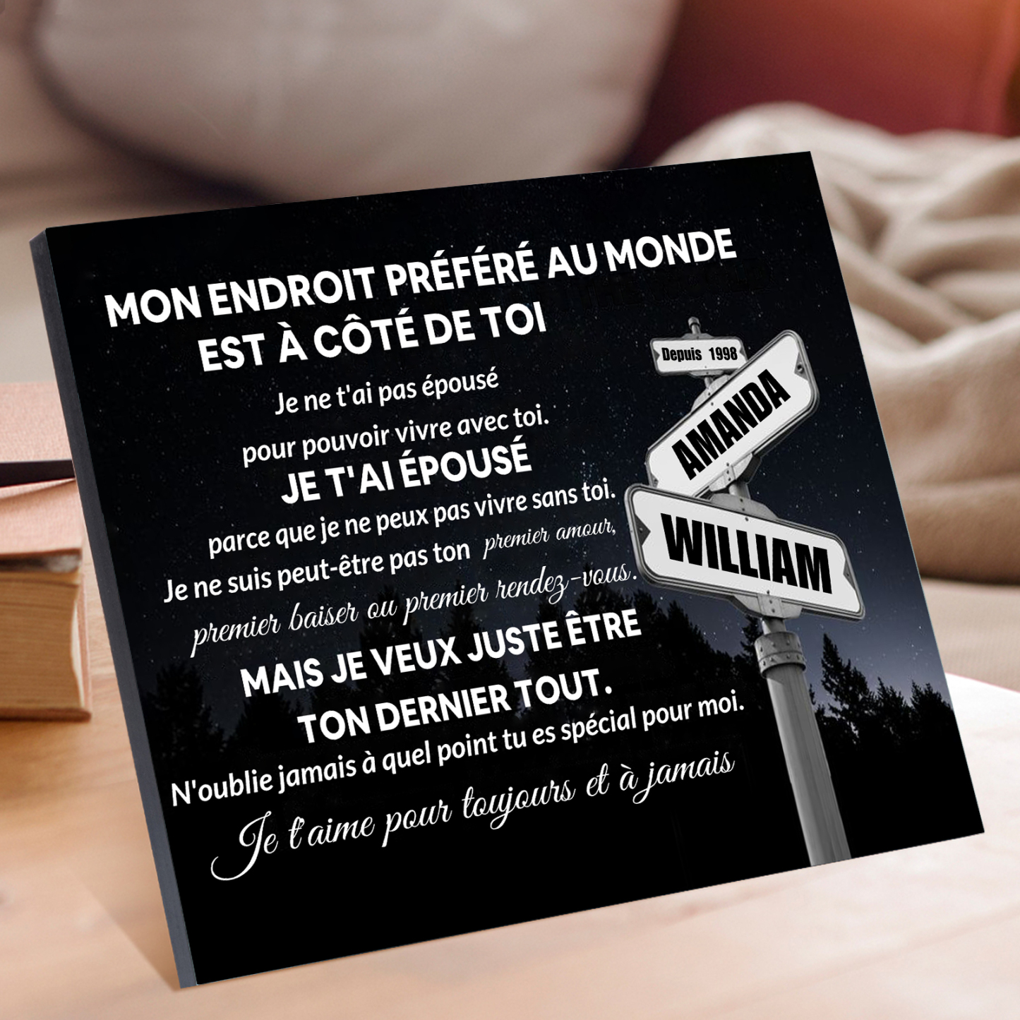 Cadre en bois personnalisé avec 2 Prénoms et Année Déco de maison pour Couple | Jessemade