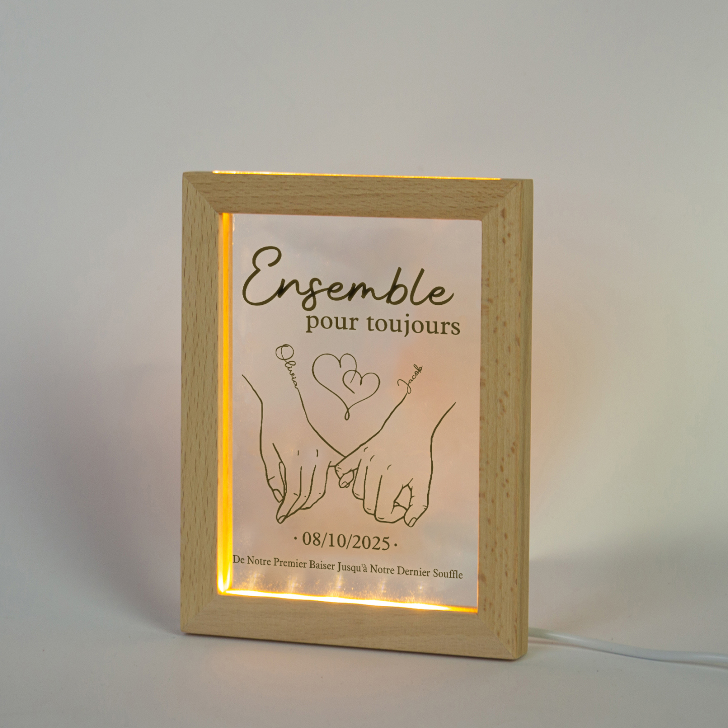 Cadre en bois personnalisé avec 2 Prénoms et 1 Date Cadre Photo pour Couple | Jessemade