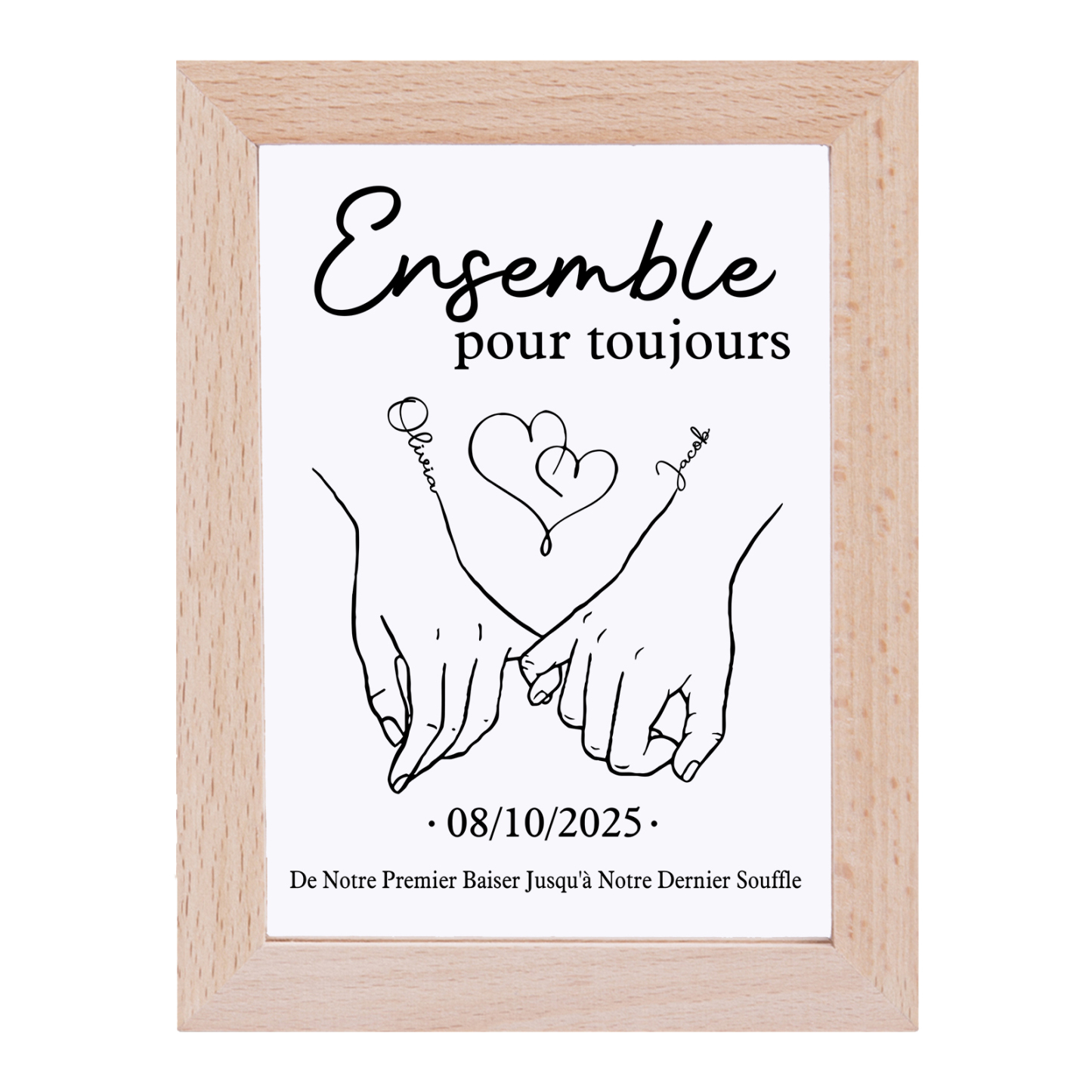 Cadre en bois personnalisé avec 2 Prénoms et 1 Date Cadre Photo pour Couple | Jessemade