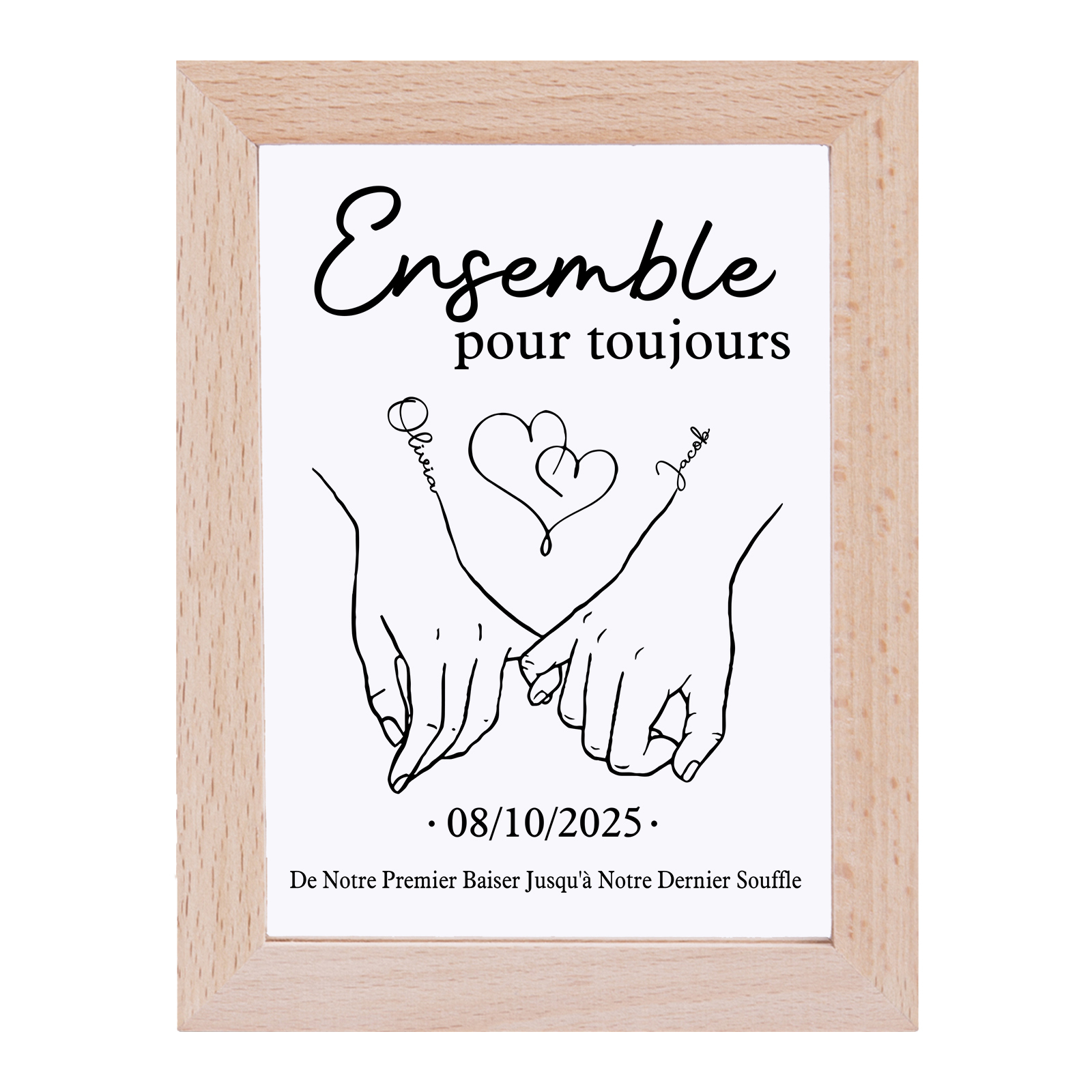 Cadre en bois personnalisé avec 2 Prénoms et 1 Date Cadre Photo pour Couple | Jessemade