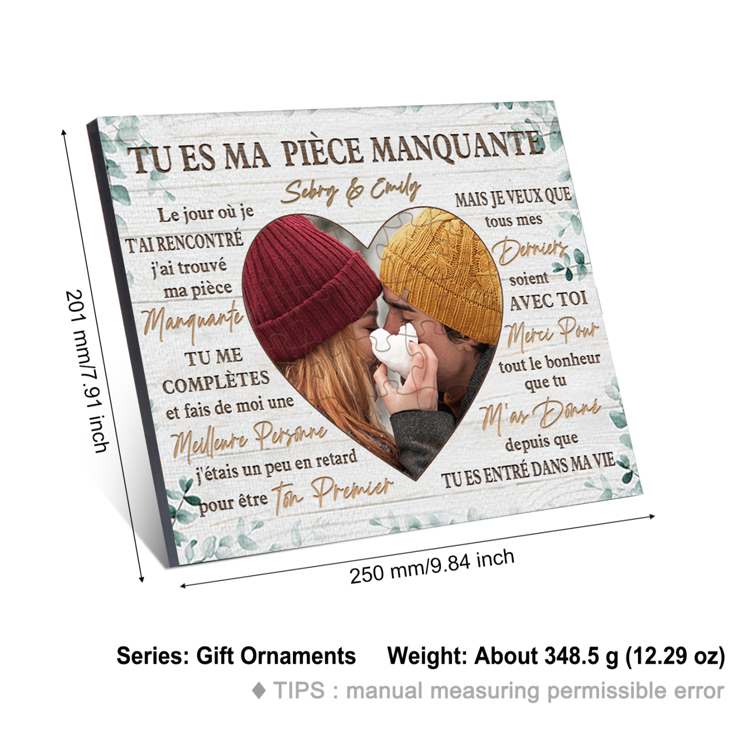 Cadre Photo personnalisé avec Texte et Photo Coeur Déco de maison pour Couple | Jessemade