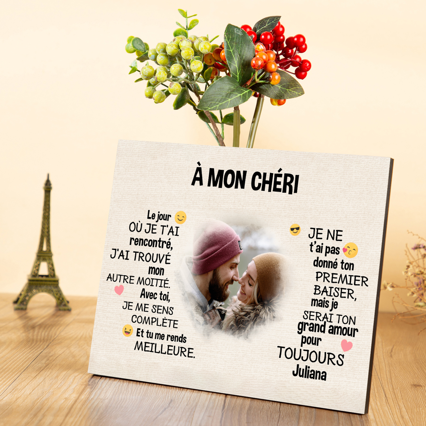 Cadre en bois personnalisé avec Prénom Texte et Photo Déco de maison pour Couple | Jessemade