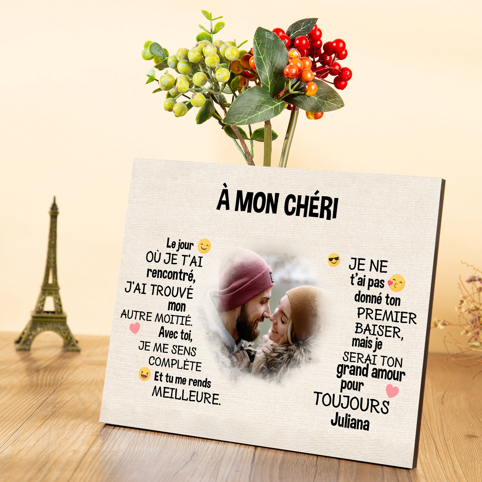 Cadre en bois personnalisé avec Prénom Texte et Photo Déco de maison pour Couple | Jessemade
