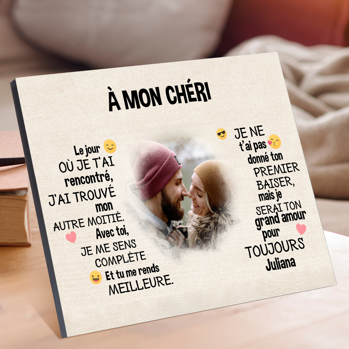 Cadre en bois personnalisé avec Prénom Texte et Photo Déco de maison pour Couple | Jessemade