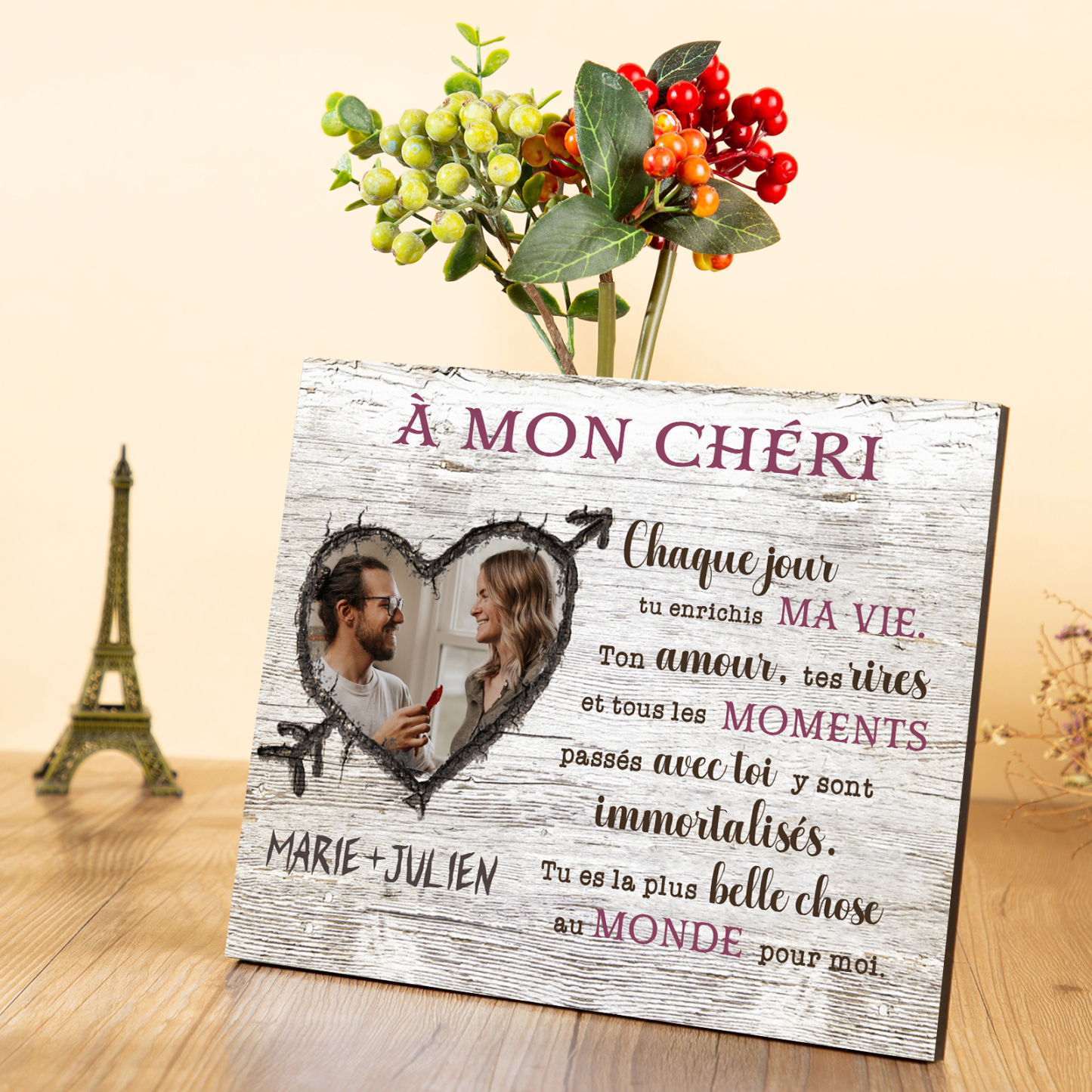 Cadre en bois Photo Personnalisé avec Prénom Texte et Déco de maison pour Couple | Jessemade