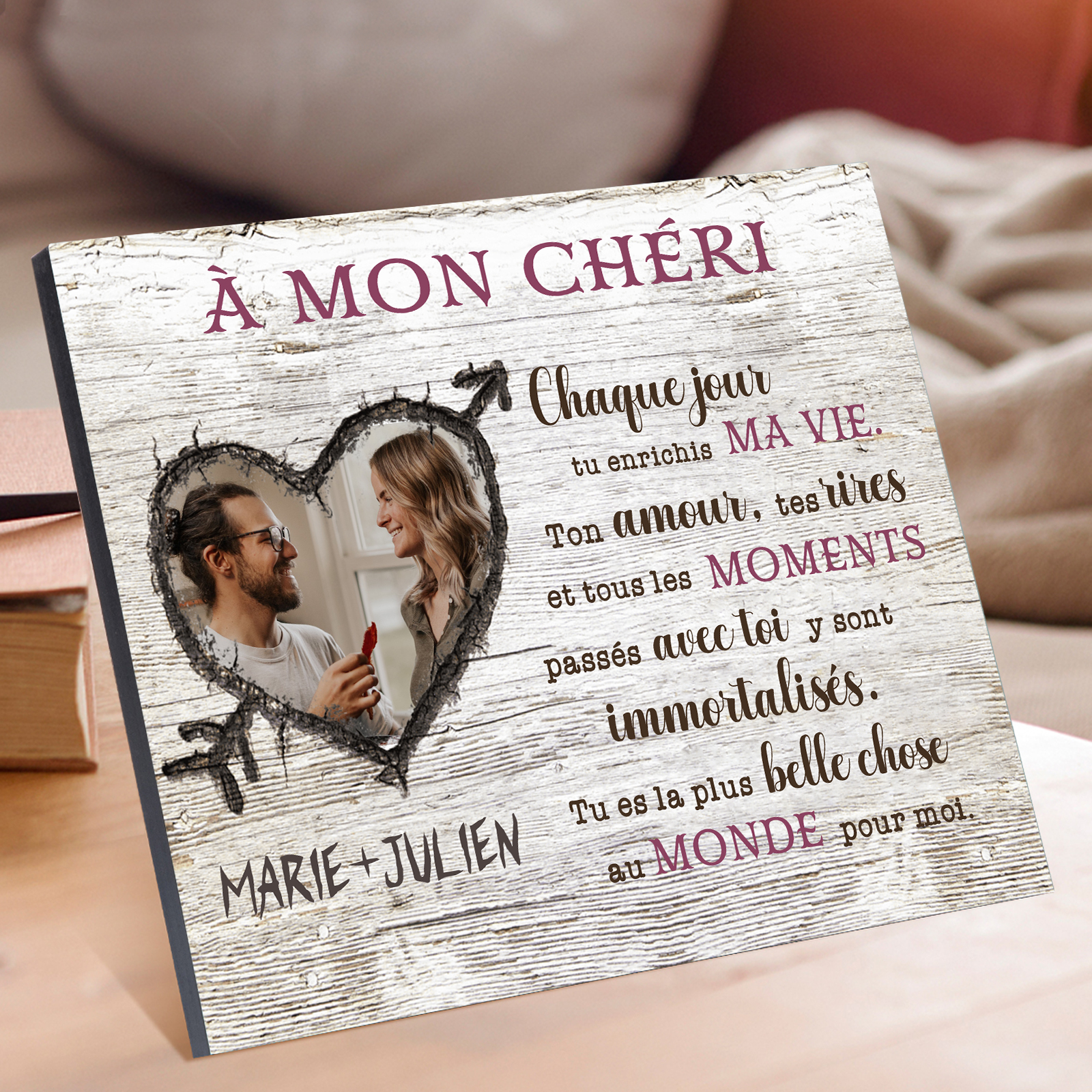 Cadre en bois Photo Personnalisé avec Prénom Texte et Déco de maison pour Couple | Jessemade