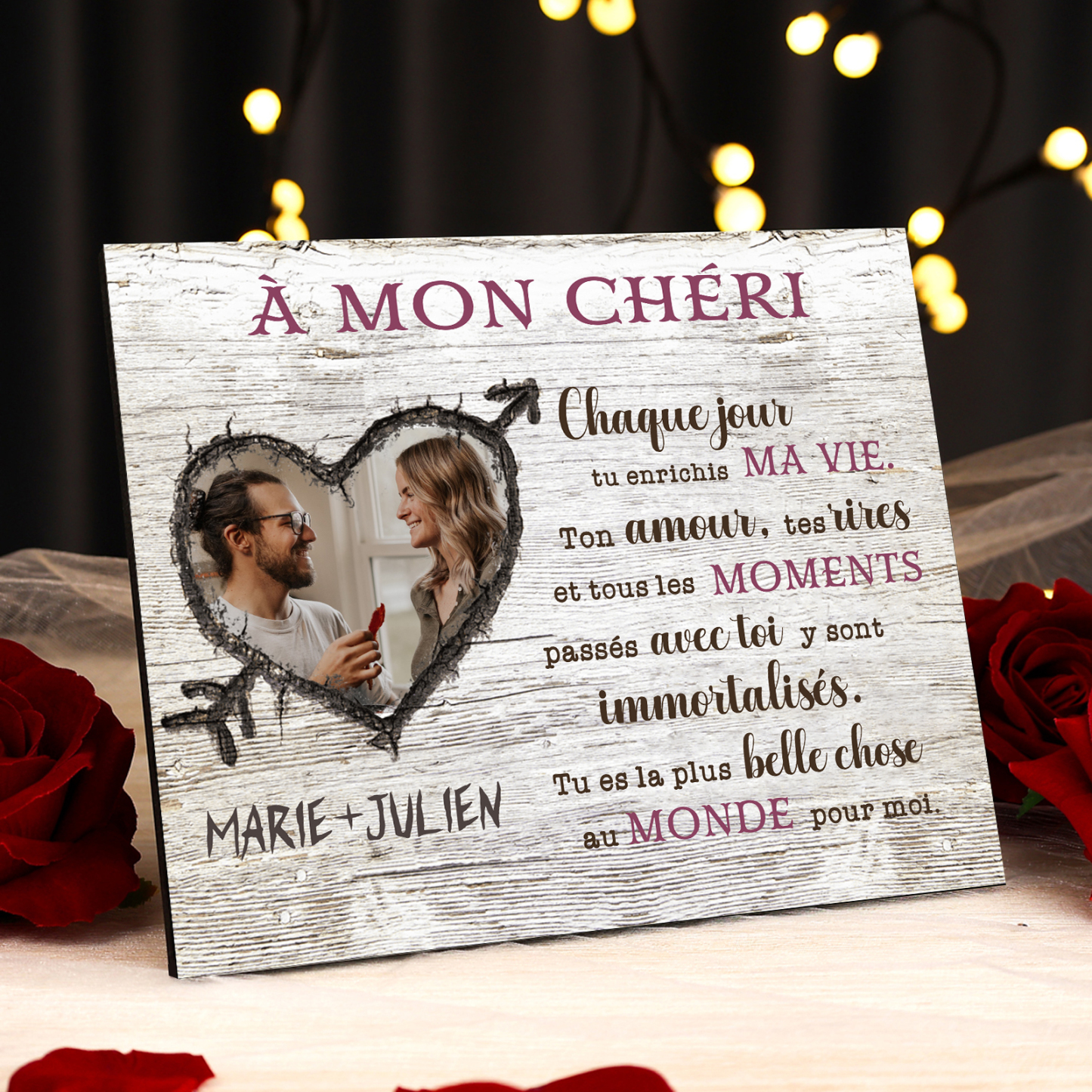Cadre en bois Photo Personnalisé avec Prénom Texte et Déco de maison pour Couple | Jessemade