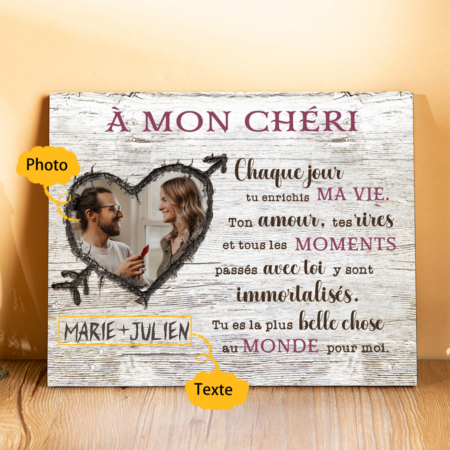 Cadre en bois Photo Personnalisé avec Prénom Texte et Déco de maison pour Couple | Jessemade
