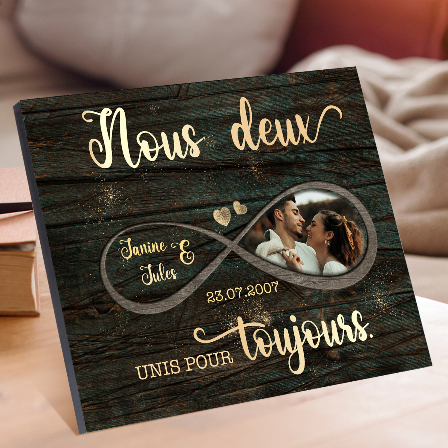 Cadre en bois Photo Personnalisée avec 2 Prénoms et Date Déco de maison pour Couple | Jessemade
