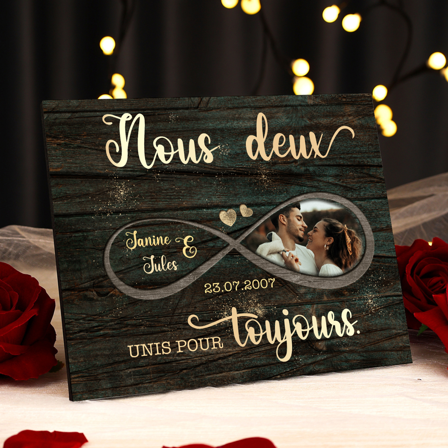 Cadre en bois Photo Personnalisée avec 2 Prénoms et Date Déco de maison pour Couple | Jessemade