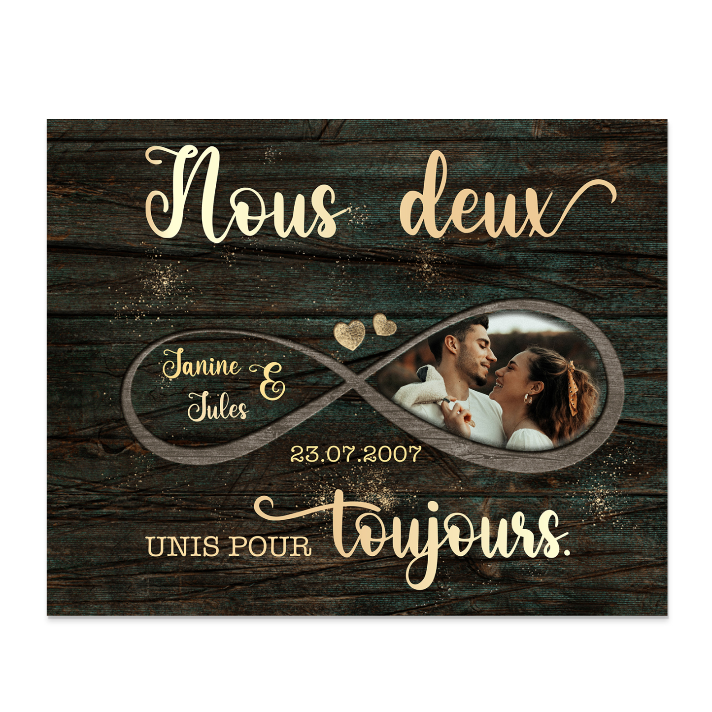 Cadre en bois Photo Personnalisée avec 2 Prénoms et Date Déco de maison pour Couple | Jessemade