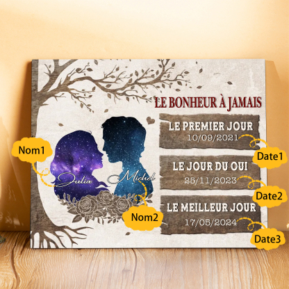 Cadre en bois Personnalisé avec 2 Prénoms et 3 Dates Déco de maison pour Couple | Jessemade