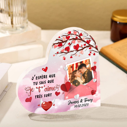 Plaque Acrylique en forme Cœur Personnalisé  avec Photo 2 Prénoms et Date Cadeau pour Couple | Jessemade