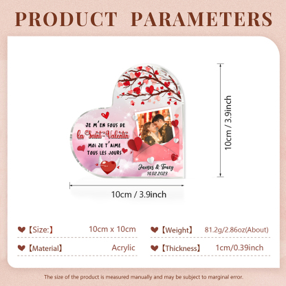 Plaque Acrylique Cœur Personnalisé  avec 2 Prénoms 1 Photo et Date Cadeau pour Couple | Jessemade