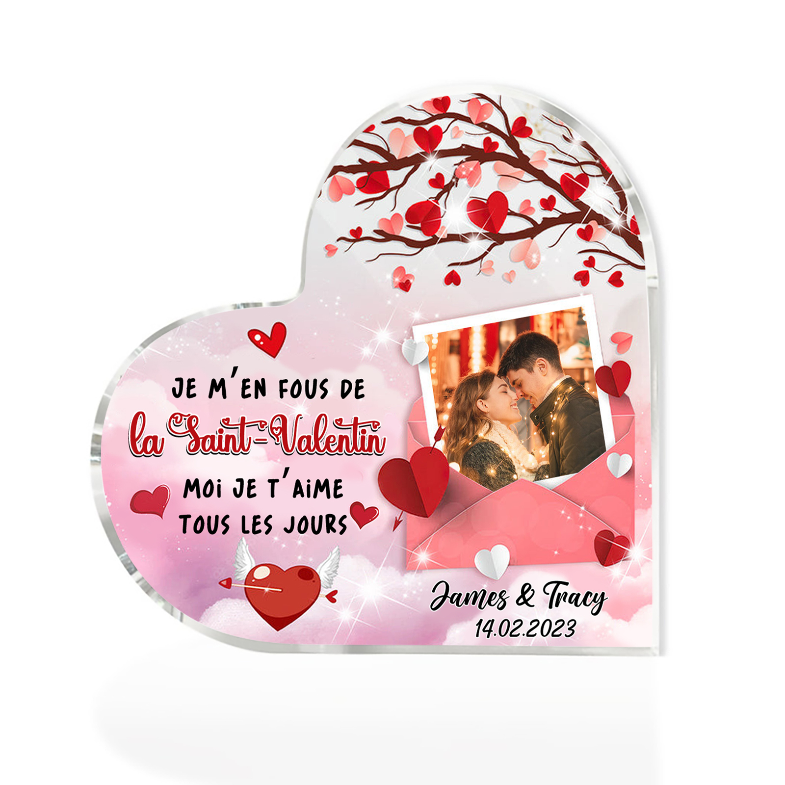 Cœur en Acrylique Personnalisé avec Photo, Prénoms et Date – Cadeau Idéal pour Toutes les Occasions | Jessemade