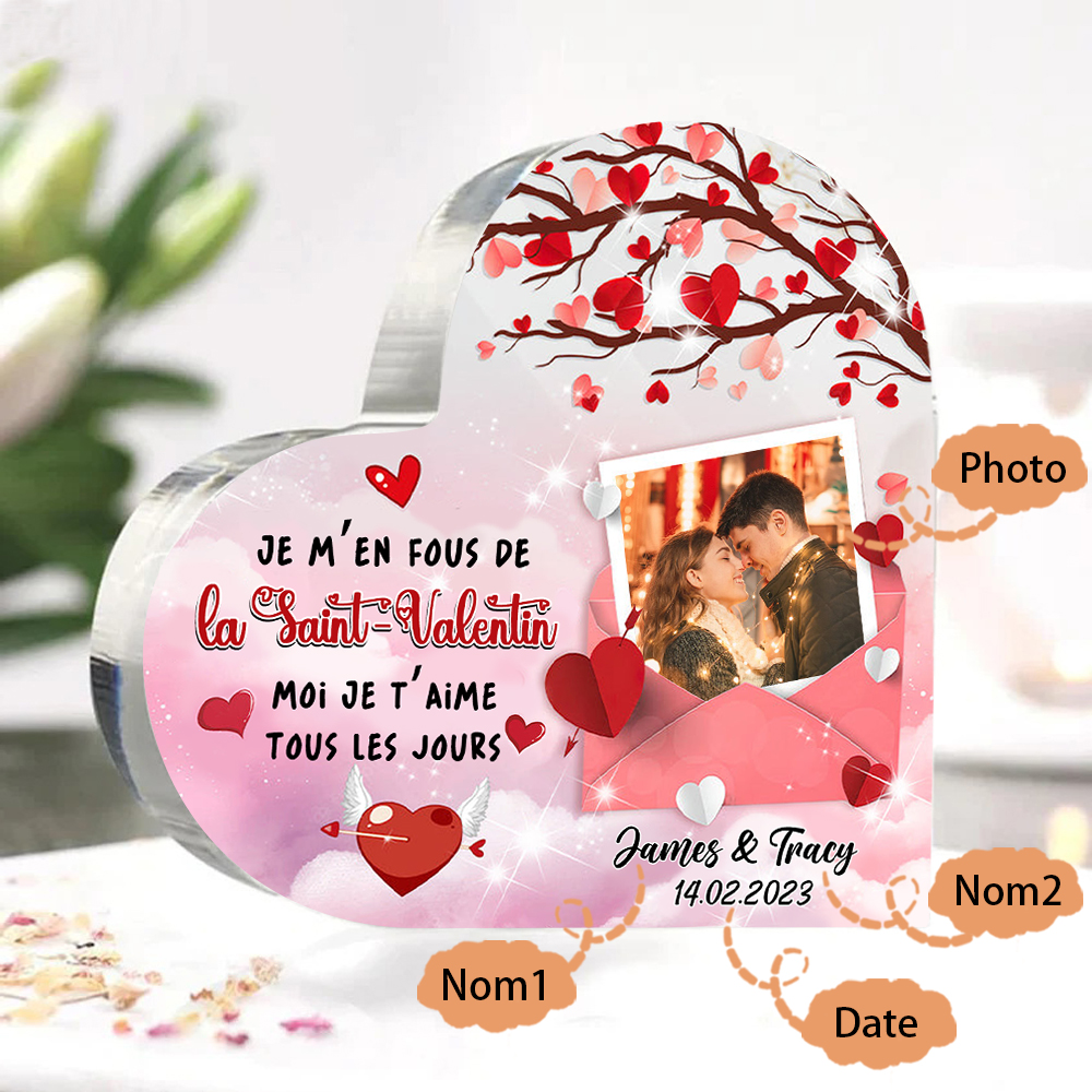 Plaque Acrylique Cœur Personnalisé  avec 2 Prénoms 1 Photo et Date Cadeau pour Couple | Jessemade