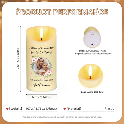 Bougie Électronique Photo Personnalisée Bougie LED Cadeau Coffret pour Couple | Jessemade