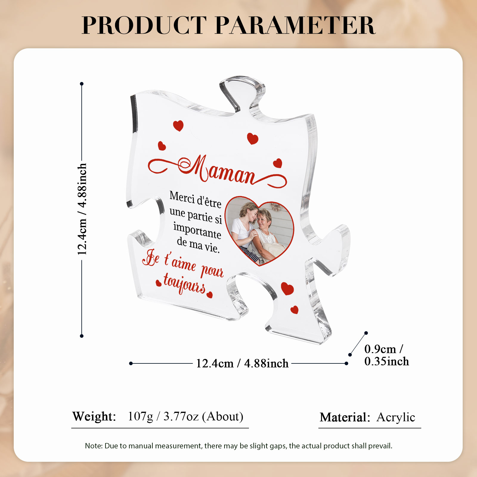 Plaque Acrylique en forme de Puzzle Photo Personnalisée Cadeau pour Maman | Jessemade