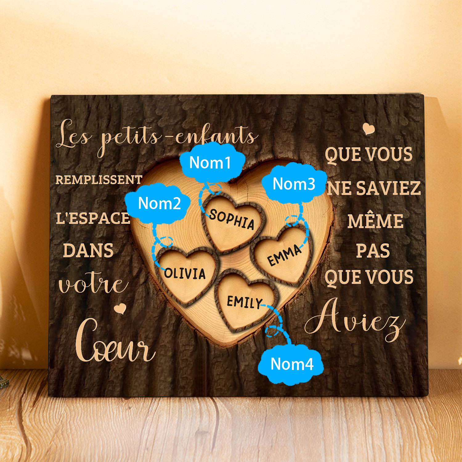 À Mamie/Papi - Cadre en bois Personnalisé avec 4 Prénoms Déco de maison | Jessemade