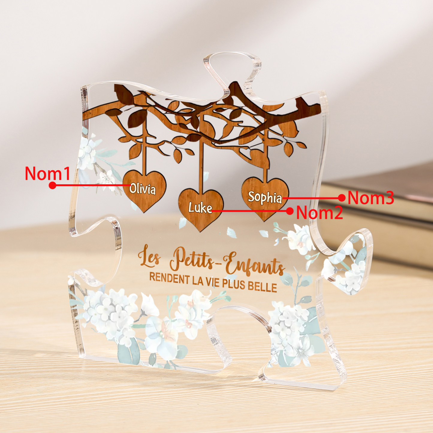 À Mamie/Papi - Plaque Acrylique en forme de Puzzle Personnalisé avec 3 Prénoms Cadeau pour Mamie/Papi | Jessemade